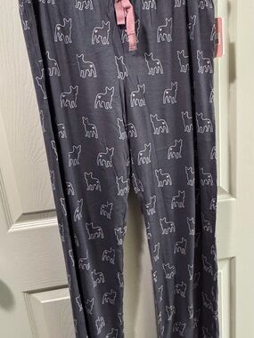 P.J. Salvage Charcoal Gray Frenchie-Print Pajama Pants with Pink Drawstring